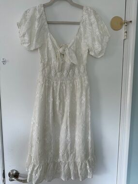 Dee Elly Ivory Floral Eyelet Midi Dress women size M
